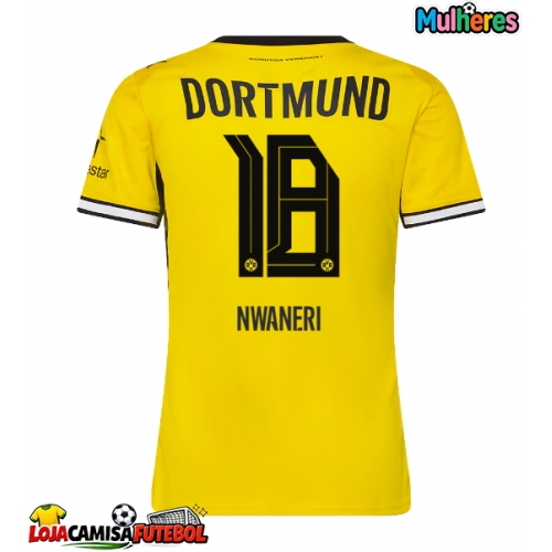 Camisa de Futebol Borussia Dortmund Ethan Nwaneri #18 Equipamento Principal Mulheres 2026-27 Manga Curta
